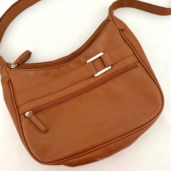 Brown Faux Leather Crossbody Bag Adjustable Strap Multi Compartment Purse - Picture 2 of 15
